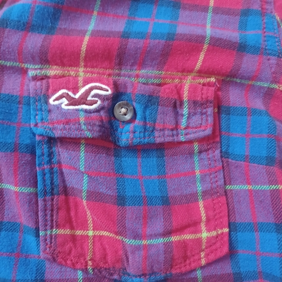 Hollister Plaid 100% Cotton Shirt Women’s Large Y2K Lightweight Fall Layer - Picture 4 of 7